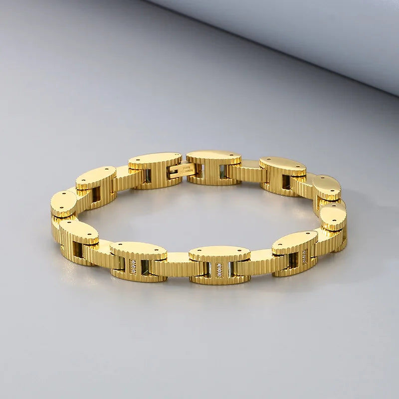 KALEN Men Casual 220mm Stainless Steel Mechanical Links Chain Bracelet