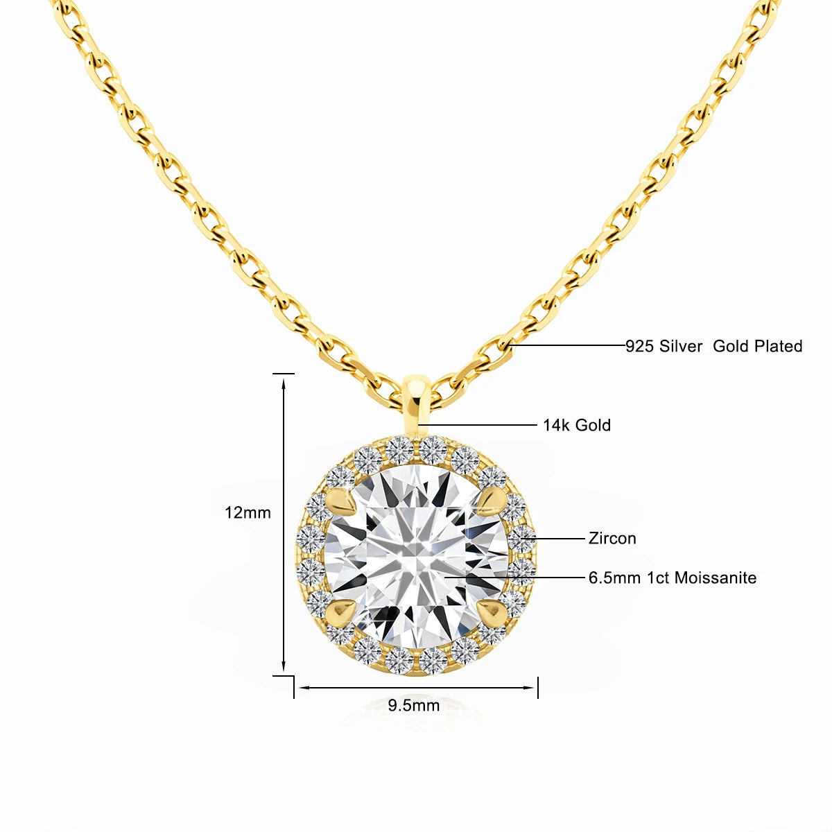 Gioiellieri Luxury 0.5ct 1ct 2ct Round Moissanite Jewelry Halo 14K Gold Women's Gemstone Pendant Premium Gift