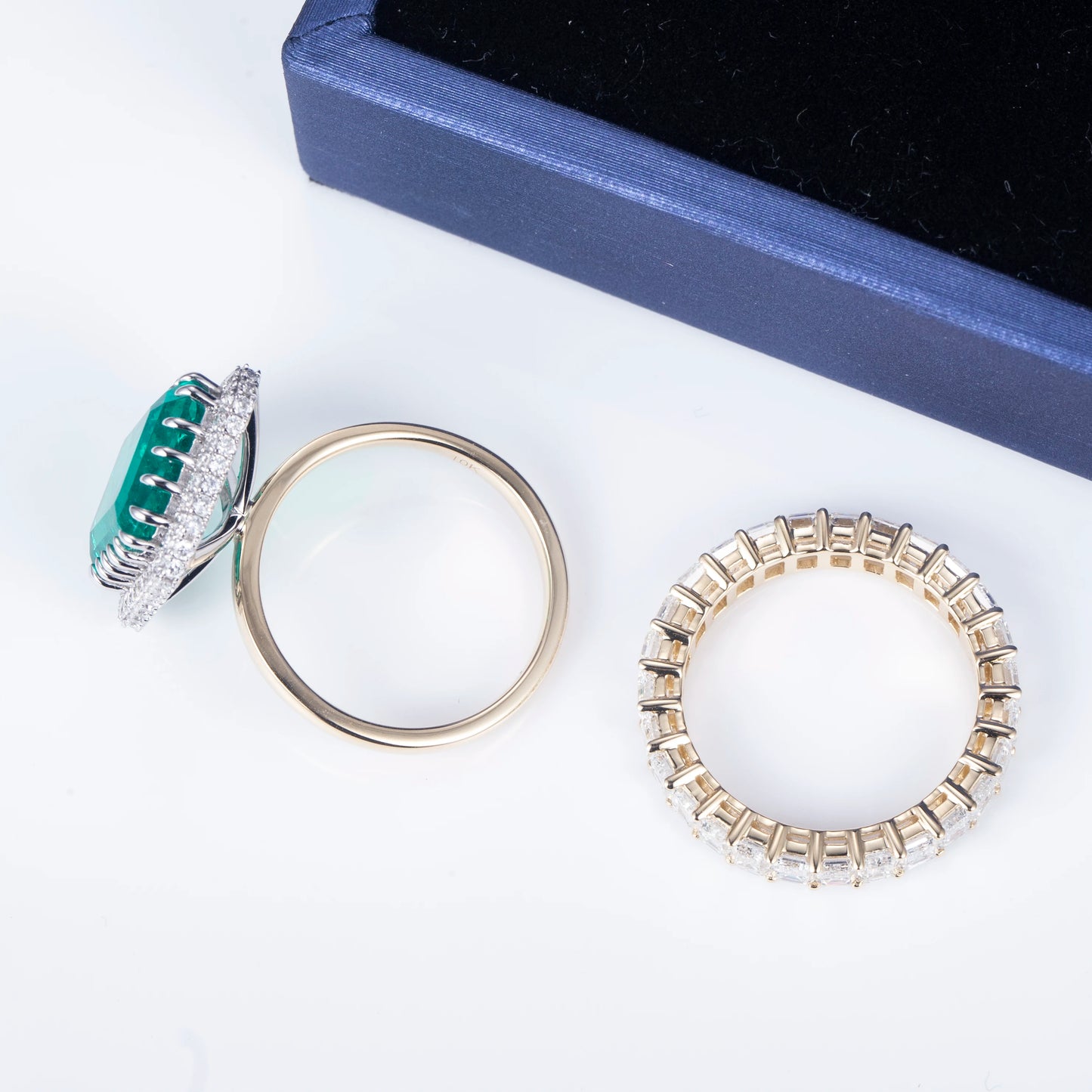 Messi Gems 18k Yellow Gold 10ct Lab Emerald Emerald Cut Moissnaite  Diamond Ring Set