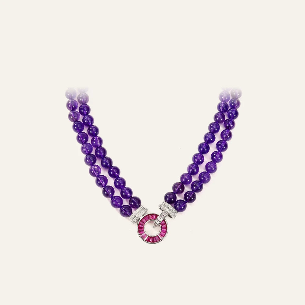 MUSHAN Jewelry Factory Natural Amethyst Necklace With High End Feel S925 Silver Gold Plated High Carbon Diamond 8mm Jewelry