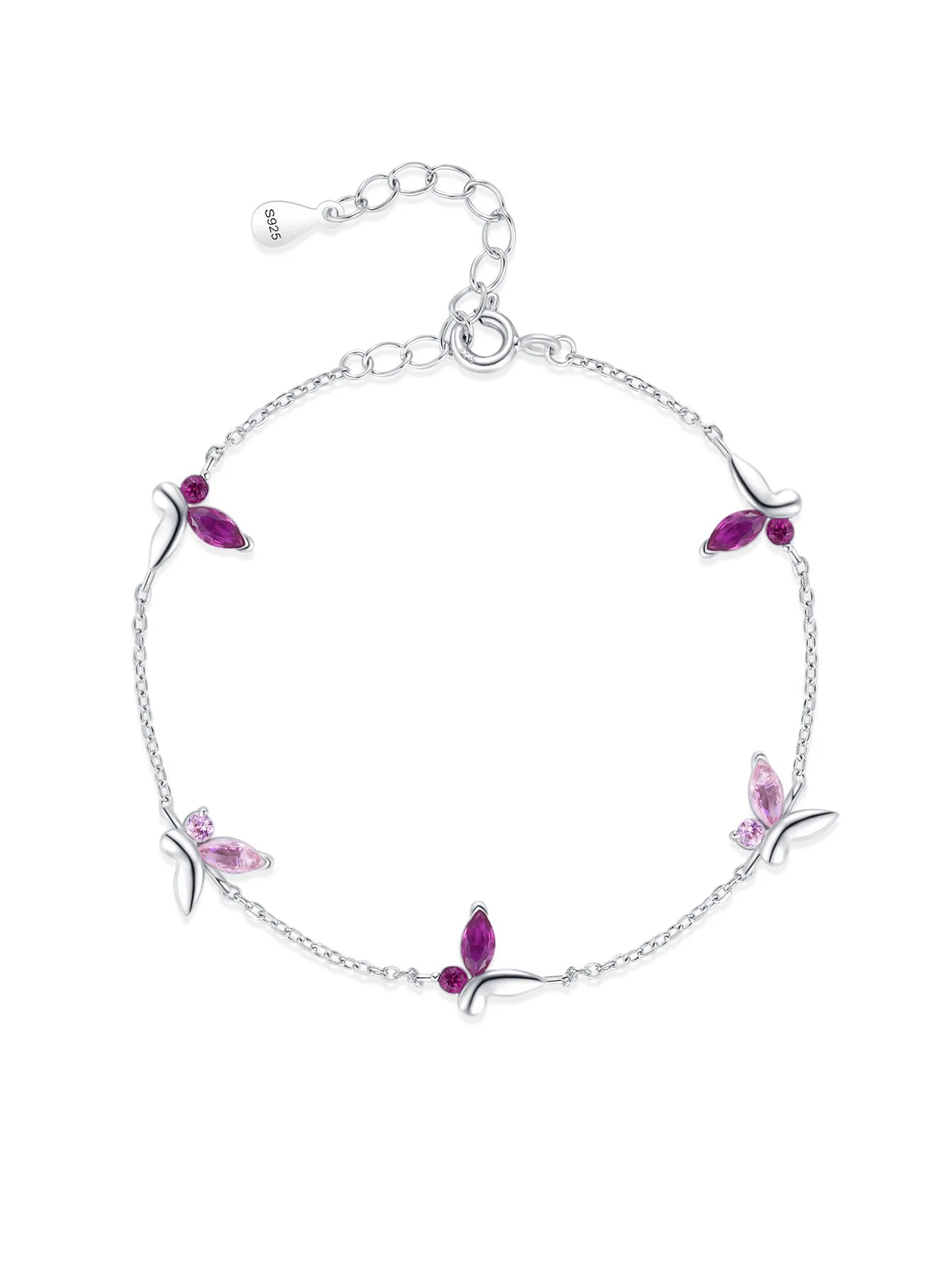 925 Sterling Silver Pink Sweet Romantic Butterfly Necklace Bracelet Set Niche Design Jewelry Gift Set