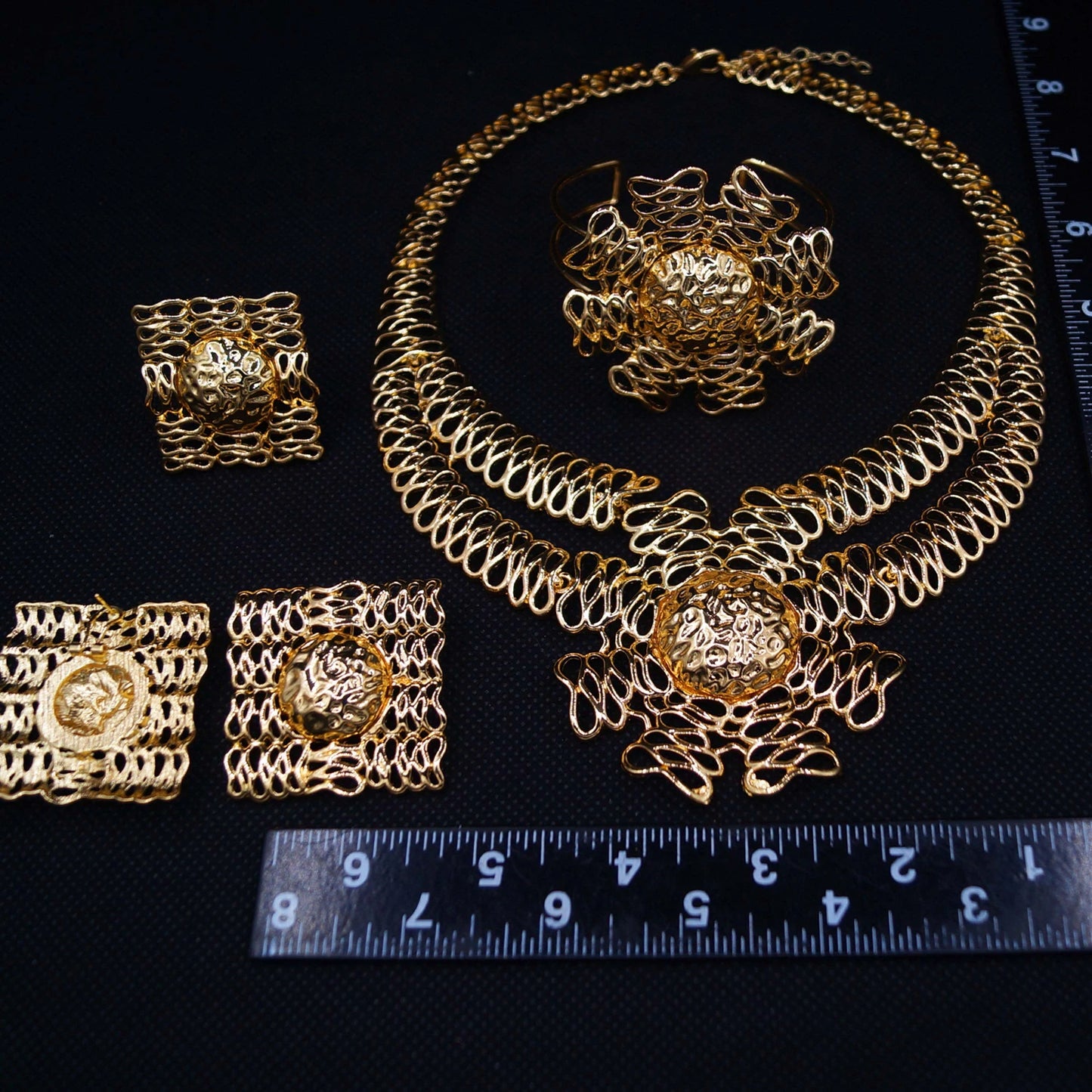 Zhuerrui New Fancy Jewelry Set Nigerian Wedding Ladies Four-Piece Double Copper Ring Chain Ring Bracelet French EleganceH00785