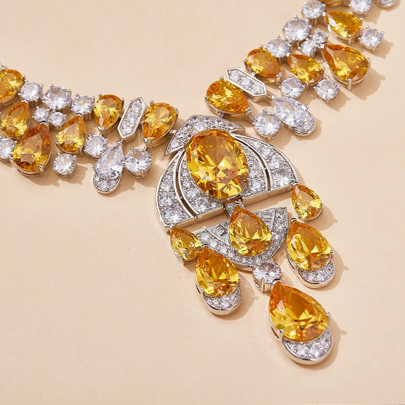 2023 High Class Jewelry Set Brass Rhodium Plated Yellow Ladies Evening Dress Banquet Evening Dress Necklace