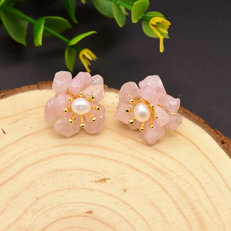 New Jewelry Yiwu Wholesale Natural Baroque Pearl Stud for Women Flower Earrings Korean Wholesale Bulk 18K Gold Plated Jewelry
