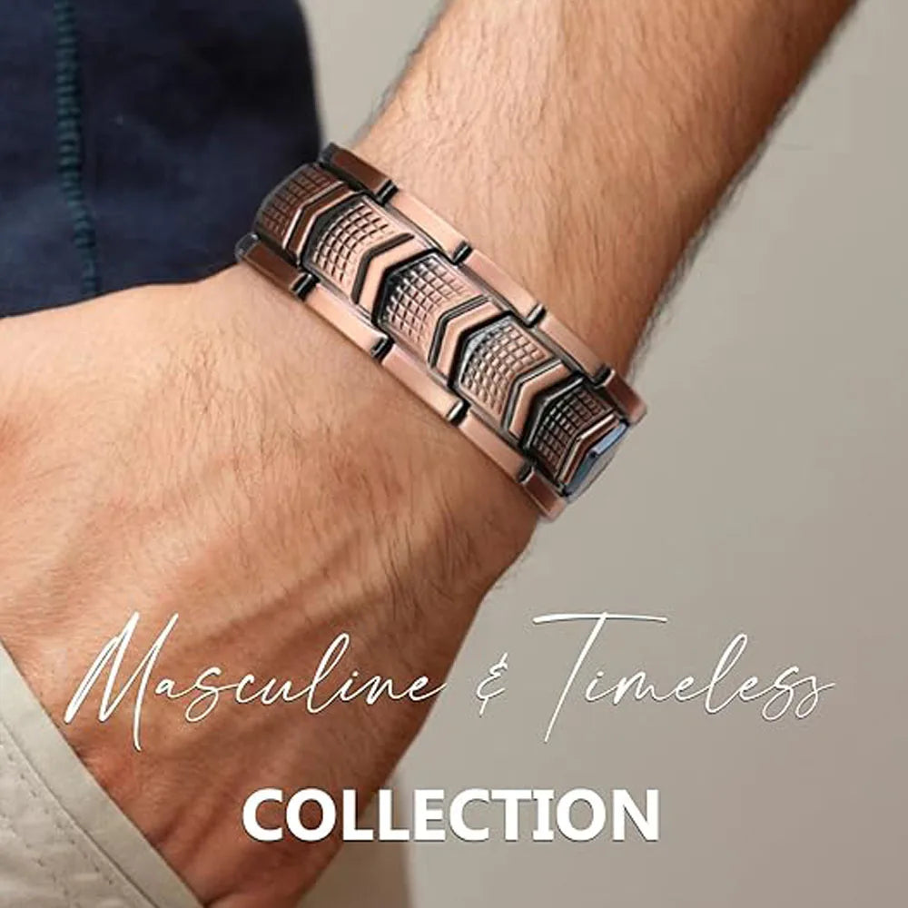 REBEL Men's copper bracelet, powerful magnet, health therapy, geometric shape stainless steel, fashionable anniversary edition