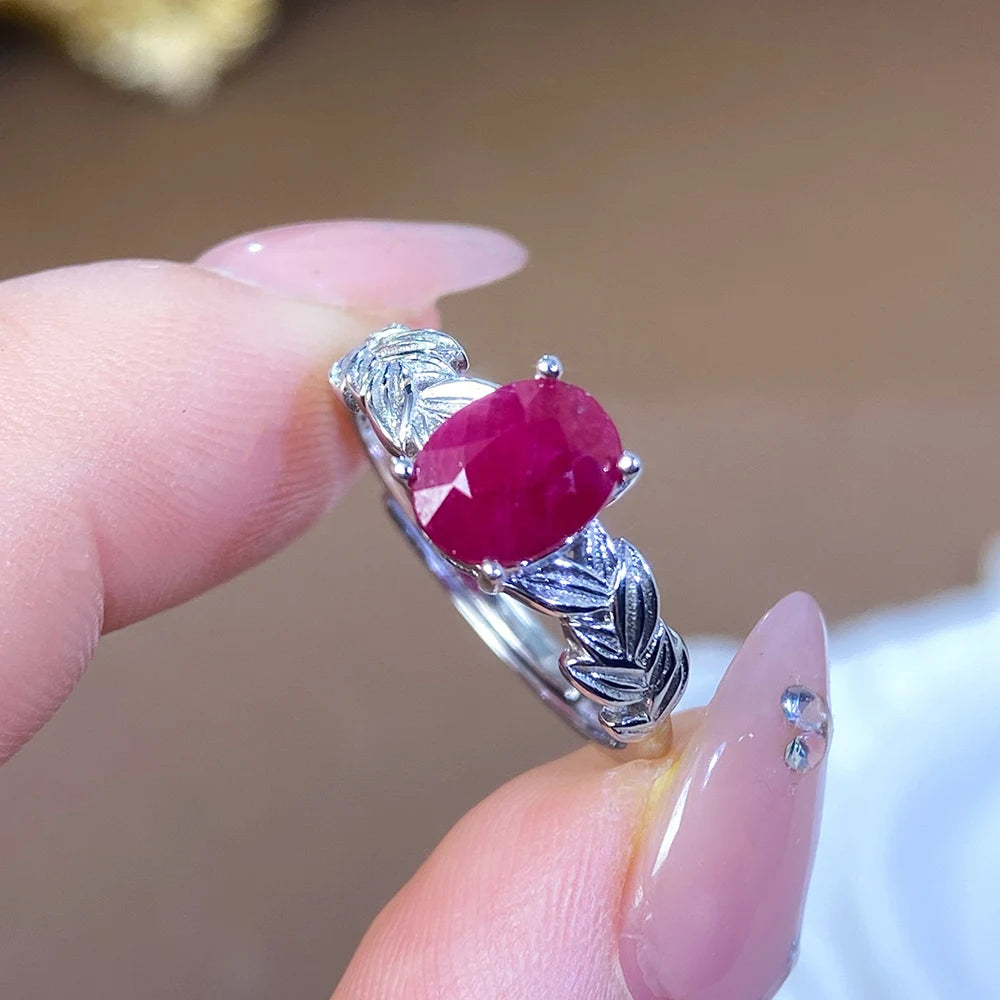 Gioiellieri Rhodium Plated Gemstone Ring Natural Ruby Prong Setting Certified Engagement Wedding Anniversary Party Gift Everyday