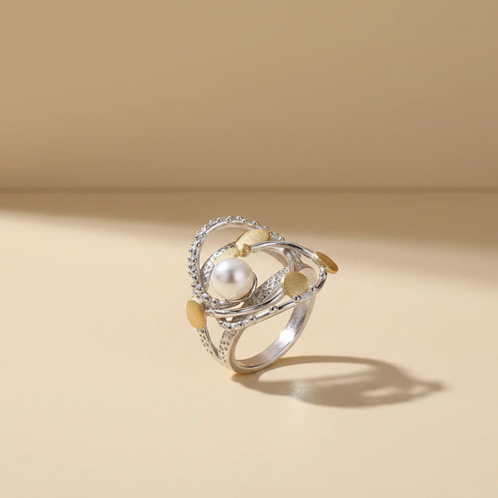 Fashion Freshwater Pearl 925 Sterling Silver Jewelry Ring