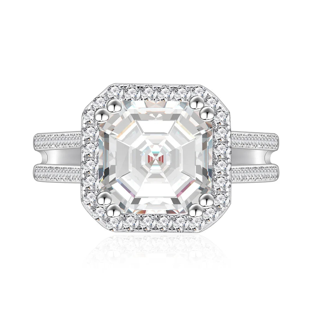 Silverelli | 925 Silver Zircon & Diamond Inlay Ring | Platinum Plated | Pave Setting