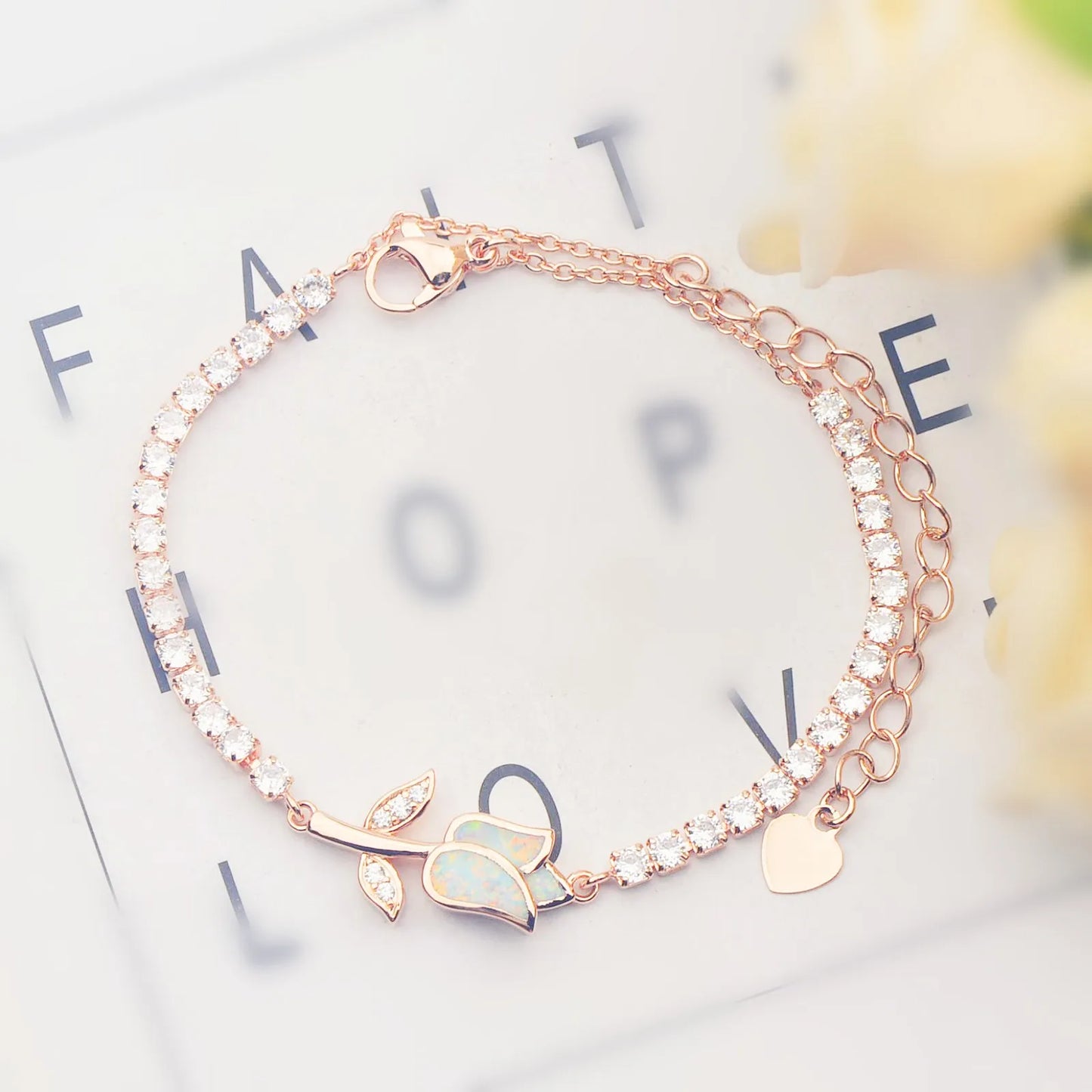 Bohemian Hawaiian Opal Brass Beaded Bracelet-Trendy Exquisite Flower Egg Gem Design Fashion Jewelry for Women