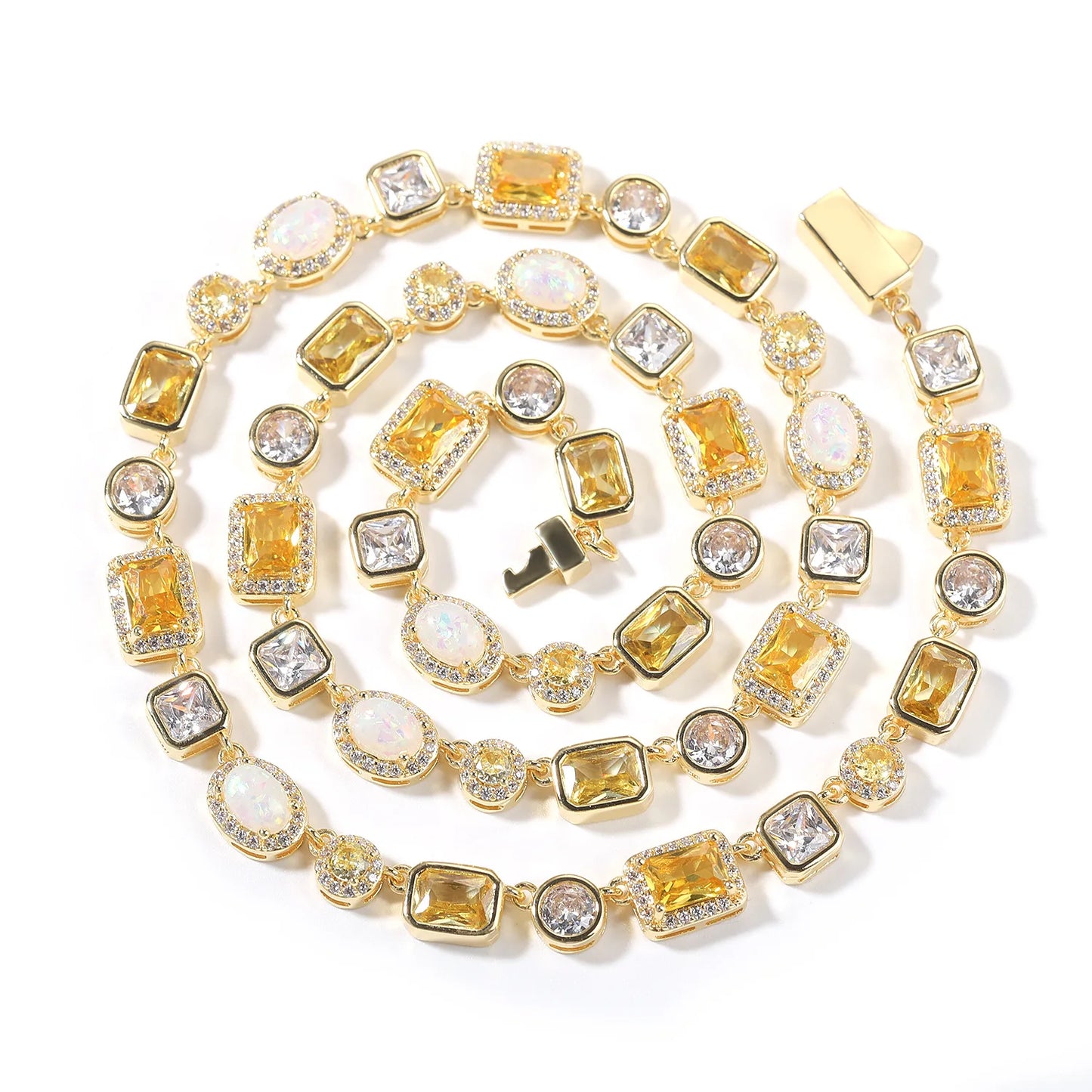 CUNYAN Light Luxury Gold Plated Tennis Necklace for Women 16inch 18inch Geometric Gemstone Hip Hop Necklace
