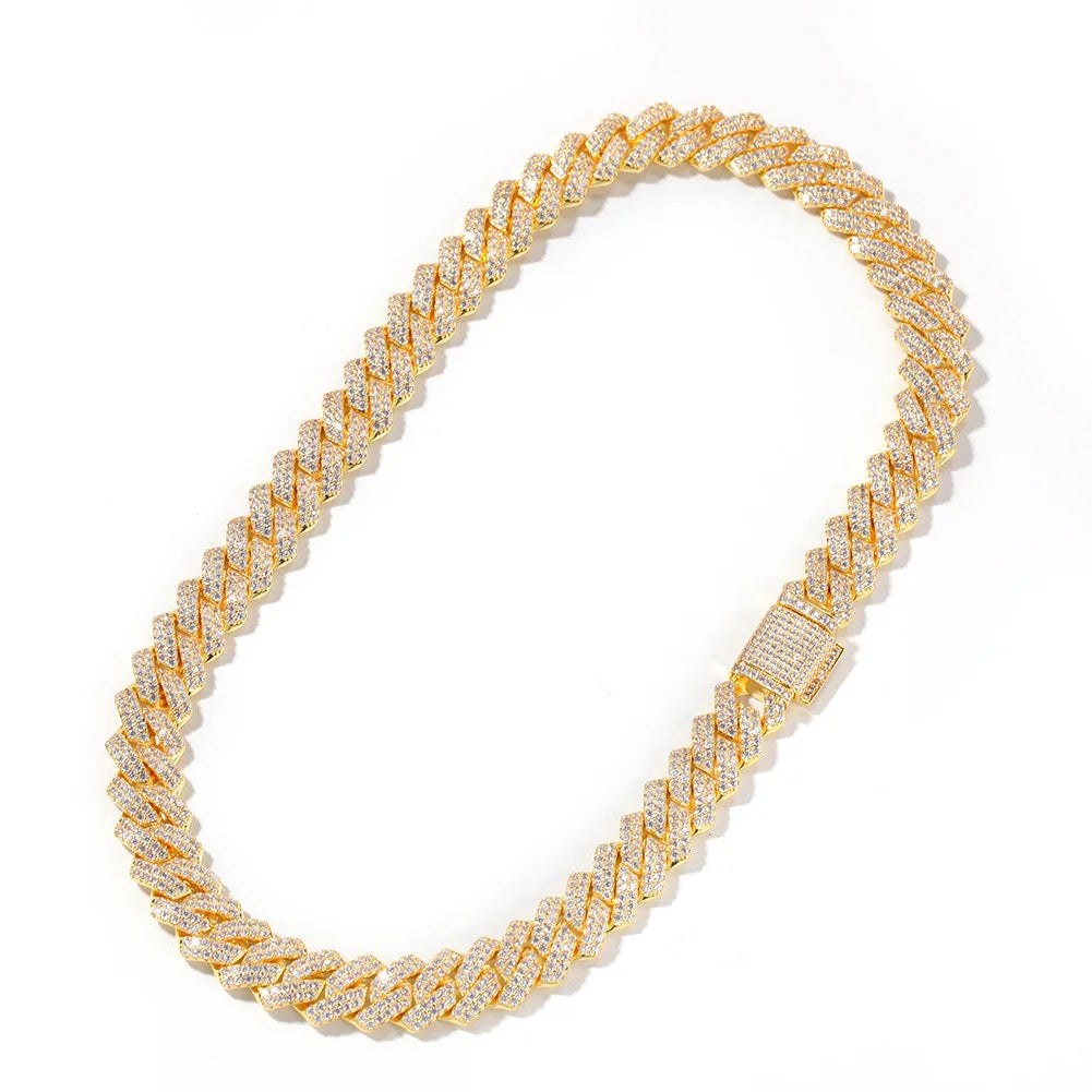 Luxury 13mm Iced Out Cuban Link Chain Necklace Hip-Hop Diamond Choker Brass Zircon Necklace Party Perfect Gift