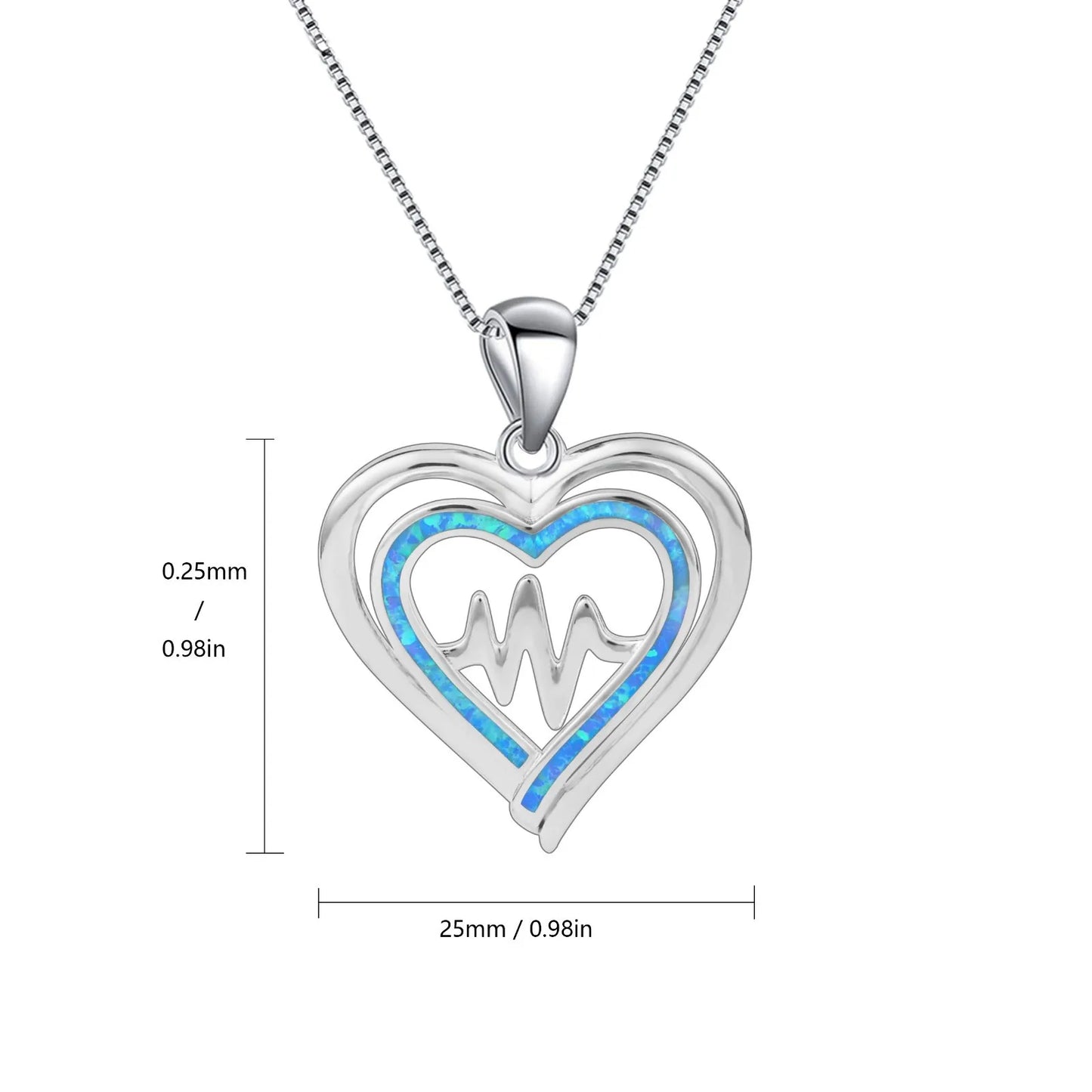 Aobao Copper Blue Opal Heart Silver Plated Link Chain Christian Nurse ECG Pendant Women's Delicate Jewelry Gift Wholesale