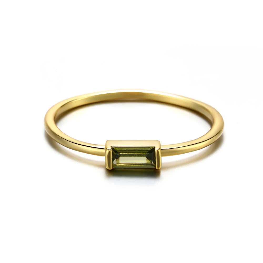 Gold Rhodium Plated Thin Pinky 925 Sterling Silver Romantic Party Colorful Square CZ Zirconia Gemstone Women's Birthstone