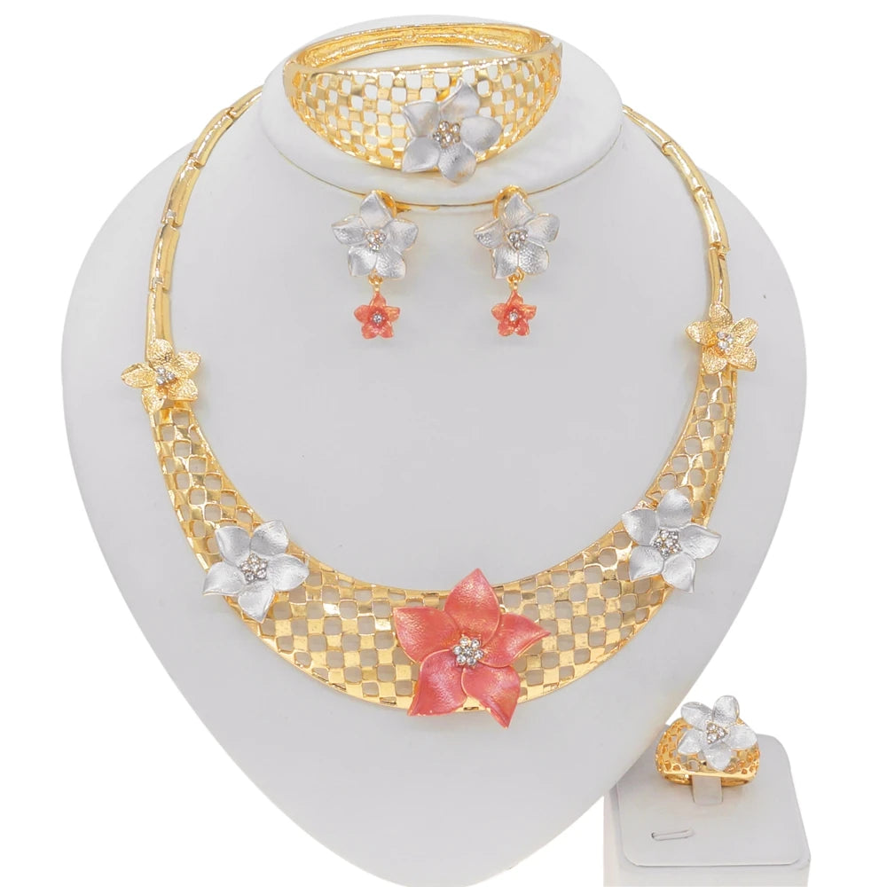 Zhuerrui Simple 24K Gold Plated Jewelry Sets Red Big Bead Necklace Bracelet Jewelry Set Latest Woman Party Gifts HN21030214