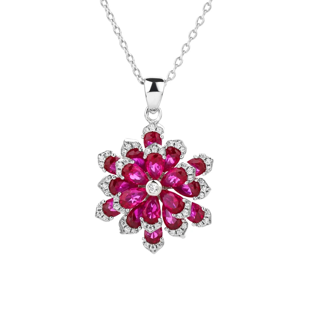 MUSHAN Jewelry Factory S925 Sterling Silver Necklace Women Electroplated White Gold High Carbon Diamond Floral Element Pendant