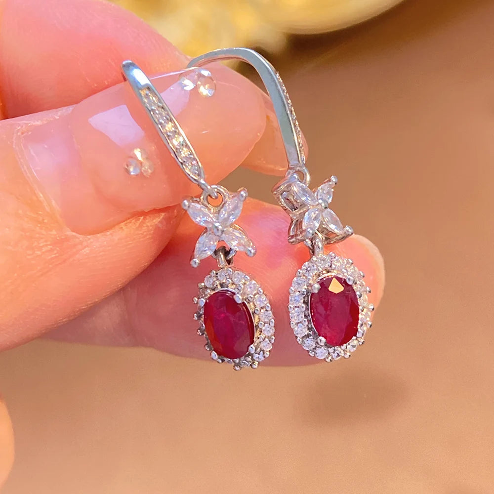 Gioiellieri Luxury Natural Red Ruby Earrings 925 Sterling Silver Wedding Party Gift Fine Jewelry