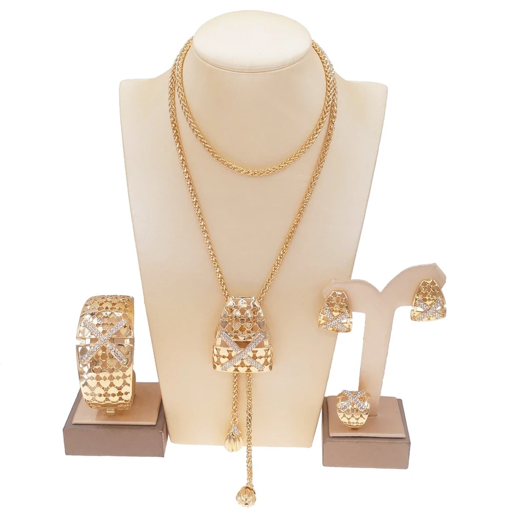 Zhuerrui Rose Italy Gold Jewelry Sets Dubai Necklace Bracelet Earrings Ring Jewelry Set Luxury Wedding Necklace Jewellery