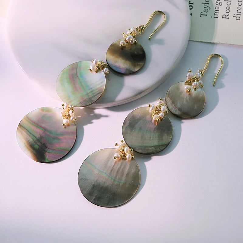 Natural Pearl 3 Pieces Black Shell Pendant Earrings Handmade Design Personality Earrings Banquet Women's Jewelry GE1817A
