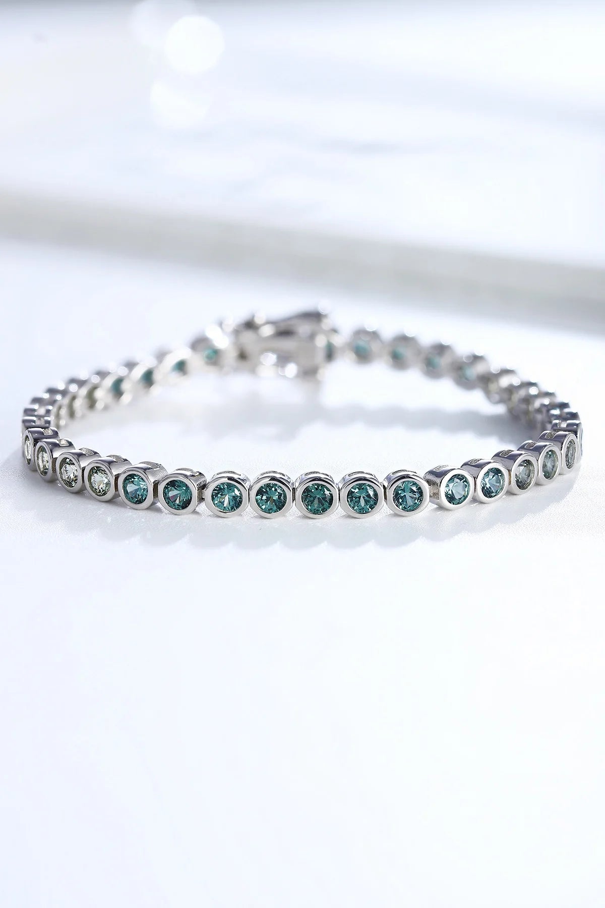 Gemfiori Fashion Items Round Shape Mian Stone 12ct S925 Jewelry Sapphire Green Tennis Bracelet for Women Shape Customized