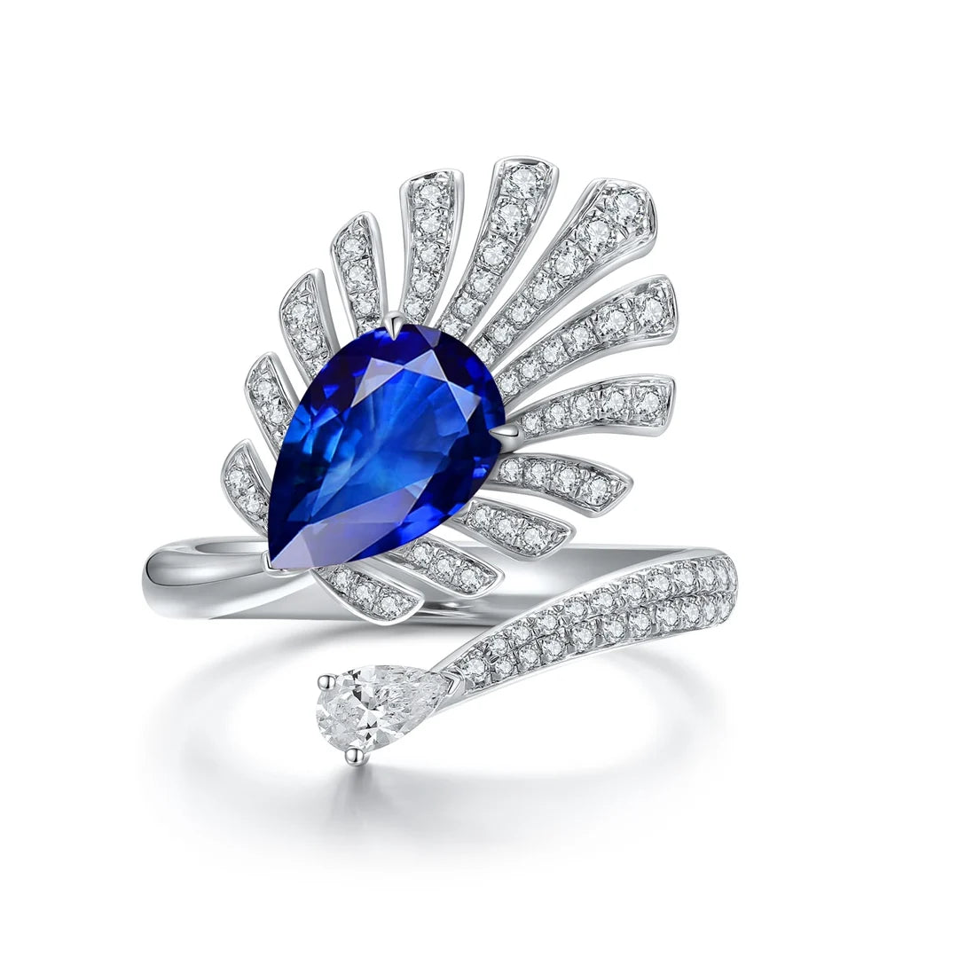 Gemfiori Unique Rings for Women 925 Sterling Silver Ring Lab Grown Paraiba Pear Blue Diamond Rings Jewellery Gift Idea for Her Birthday