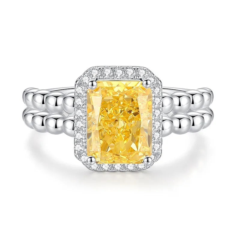 Trendy 925 Sterling Silver 5A 8A Yellow Cubic Zirconia Ring for Women Engagement Promise Bride Rings Customized Jewelry Supplies