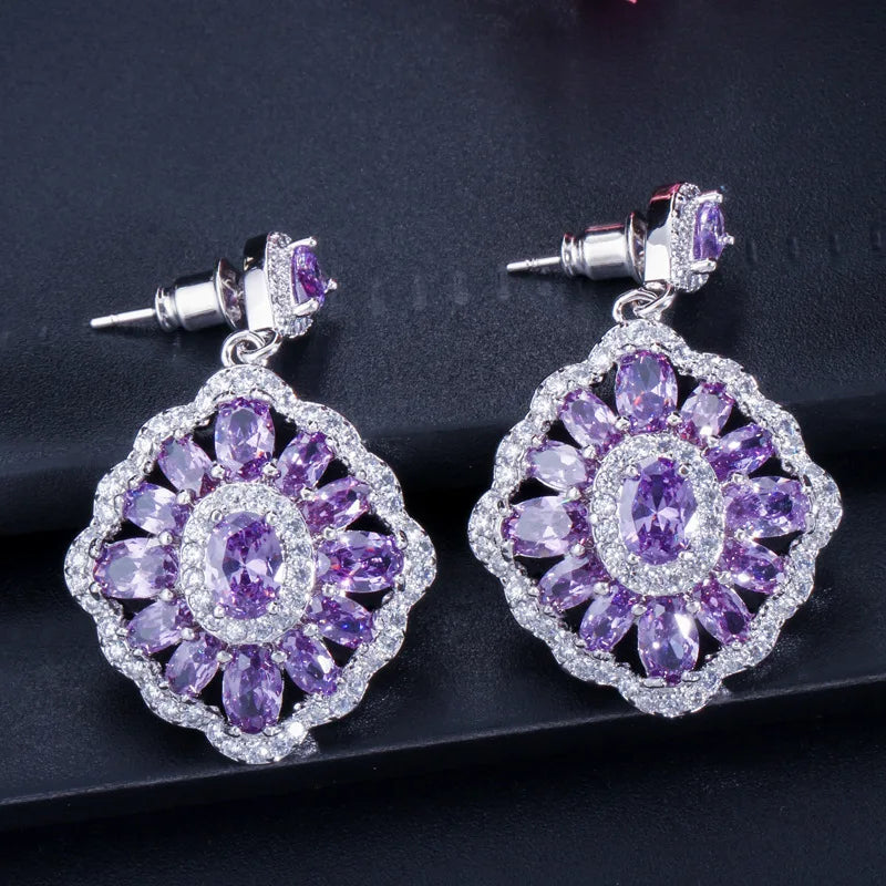XOTICA Luxurious 925 Silver Drop Earrings for Women Multicolor Zirconia Wedding & Party Jewelry Earings-for Gift
