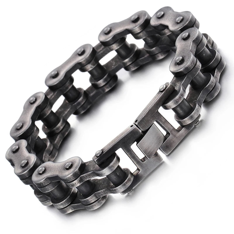 VIKING Punk Biker Chain Bracelet – Black Stainless Steel