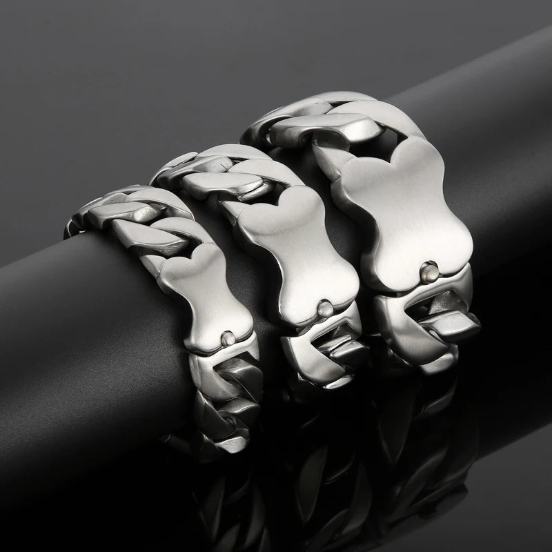 VIKING Mens Matte Stainless Steel Hip-Hop Cuban Link Bracelet