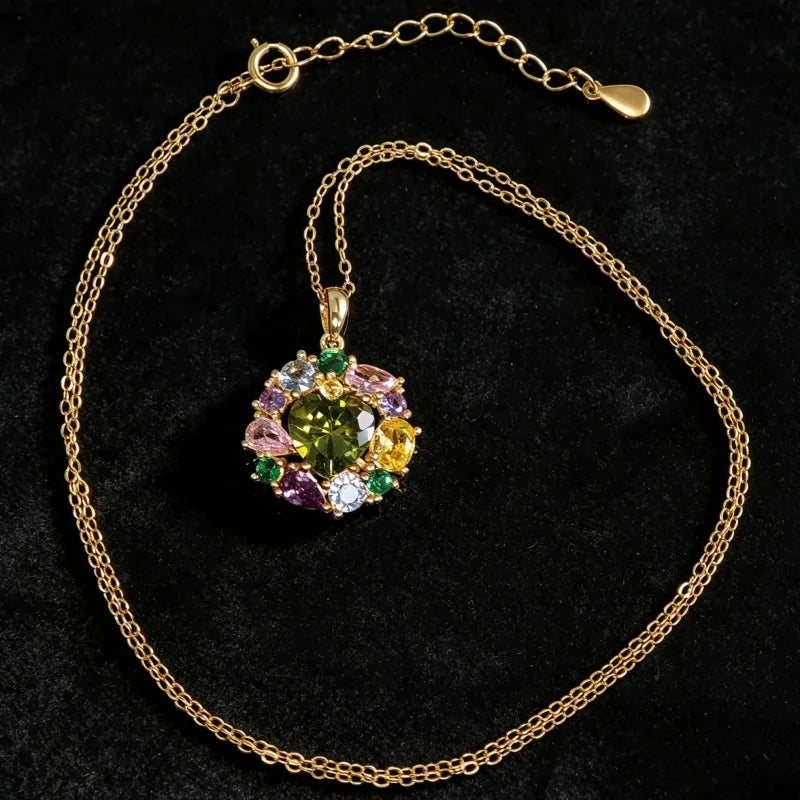 Gemfiori 925 Silver Multi Gemstone Pendant Necklace Emerald Citrine Amethyst Pink Sapphire Aquamarine Tourmaline Fine Jewelry for Women