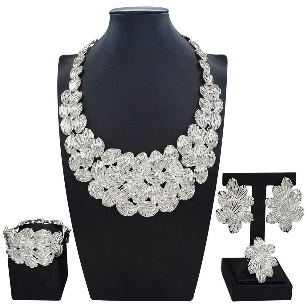 Zhuerrui Luxury Gold Plated Jewelry Set Matte Finish Necklace Bracelet Earring Set High-end Italian Design for Party I007520-2