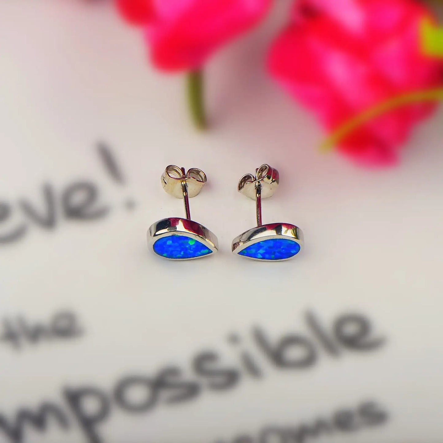 Dainty Blue Opal Teardrop Earrings  Cute Fairy Inspired Jewelry Bulk Supply for Women