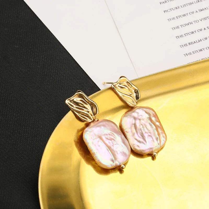 New Jewelry Natural Freshwater Baroque Pearl  Earrings 18K Gold Plated Jewelry Korean Designer Jewelry Earrings Wholesale Bulk
