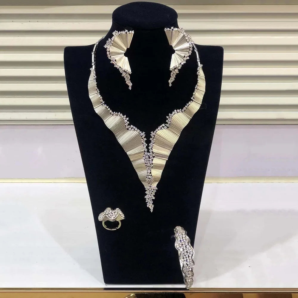 Zhuerrui Luxury Cubic Zirconia Jewelry Set American Diamond Unique Jewelry Sets Necklace Bracelet Earrings Ring Jewellery Sets