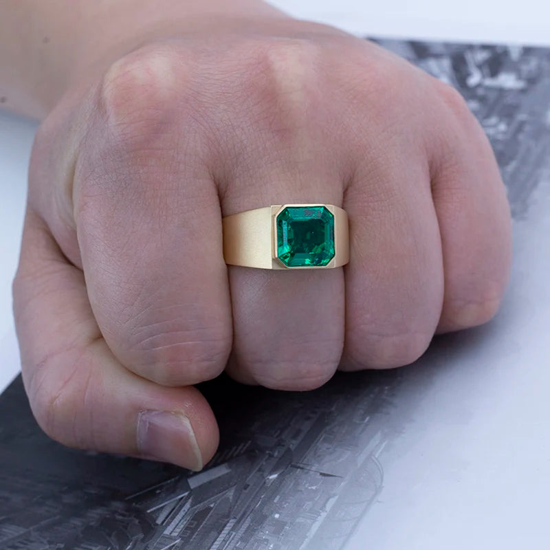 MSR-732 18k Gold Custom  Men  Fashion 10.48mm*10.48mm Asscher Cut Emerald  Ring
