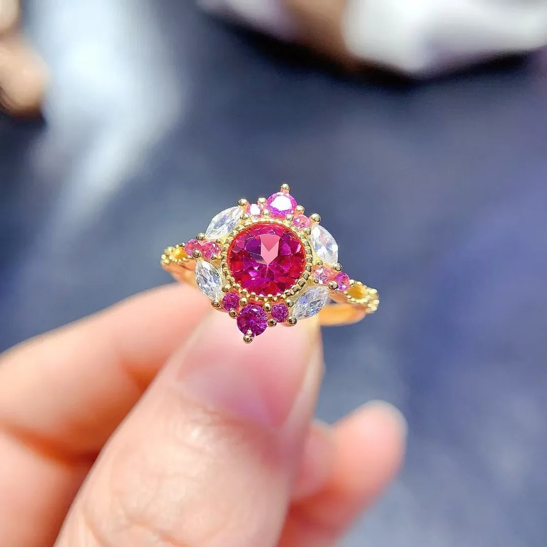S&S Natural Pink Topaz 925 Silver Jewellery Set | 18K Gold Plated Necklace, Ring & Earrings | November Birthstone | S&S Collection