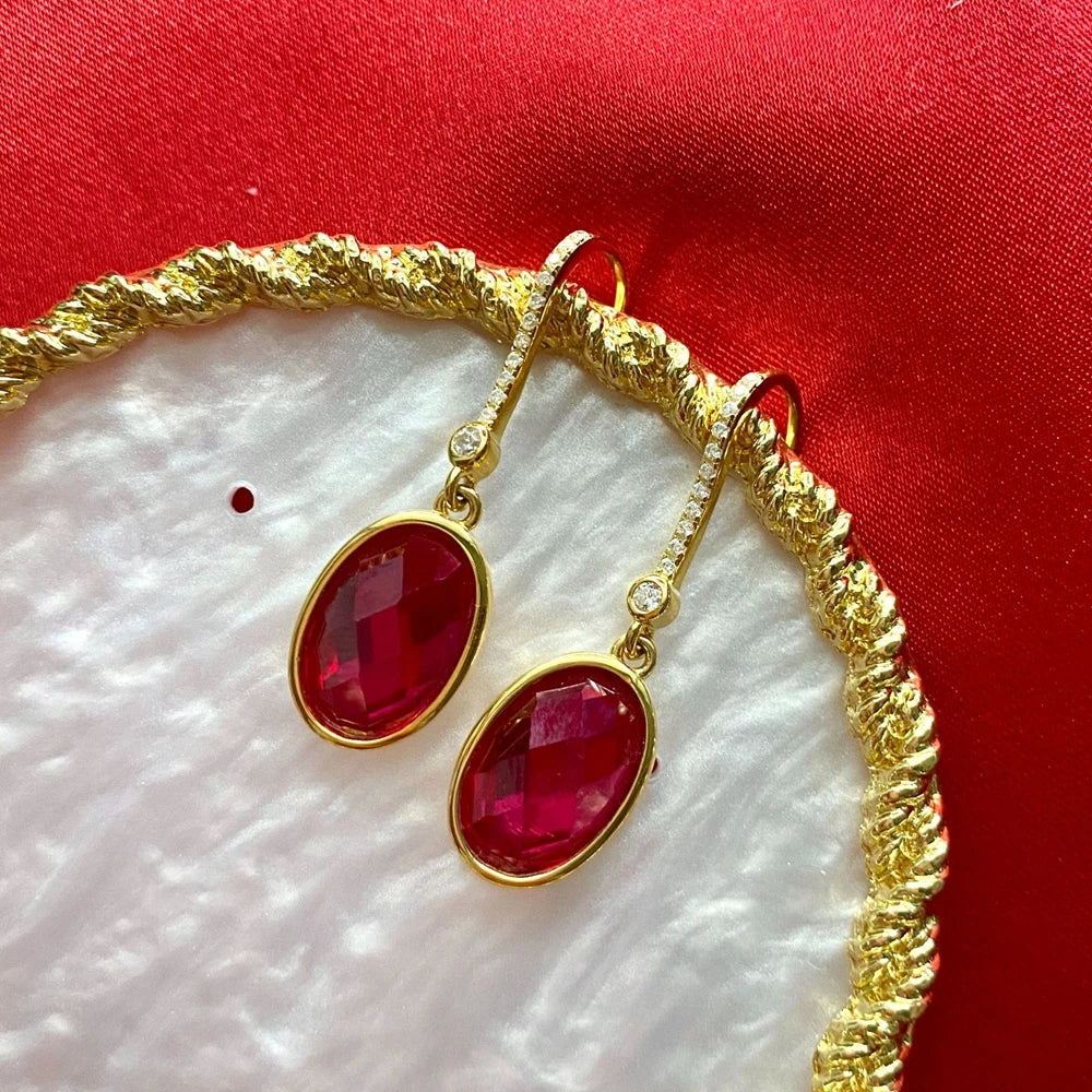 MUSHAN Jewelry Factory European and American 925 Silver 3 Carat Fashionable and Elegant Earrings 8*12 Lab Grown Red Gemstone