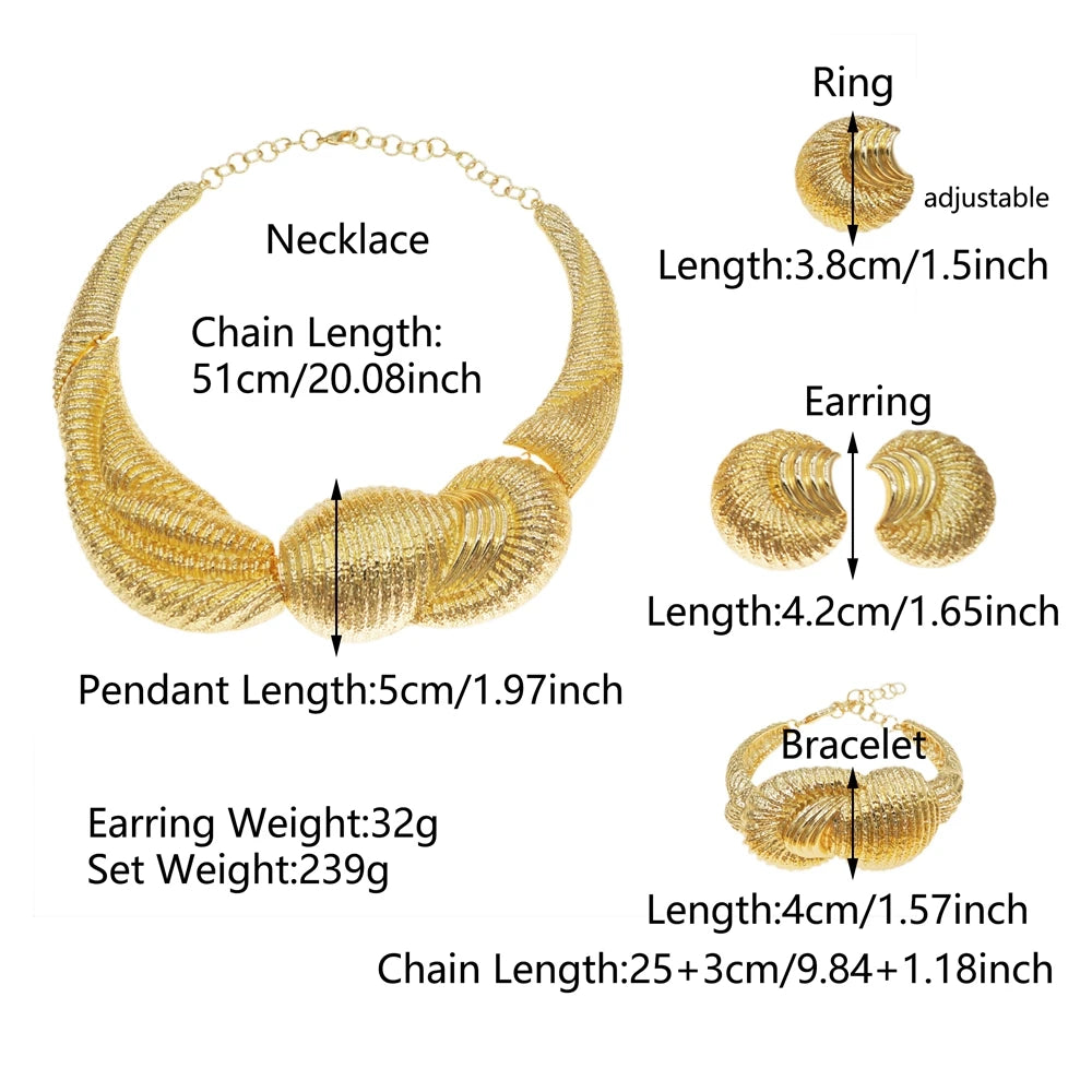 Italian Jewelry Set Alloy Brazilian Jewelry Sets Wedding Party Pendant Spiral Necklace Bracelet Ring Earrings Jewelry Set I00125