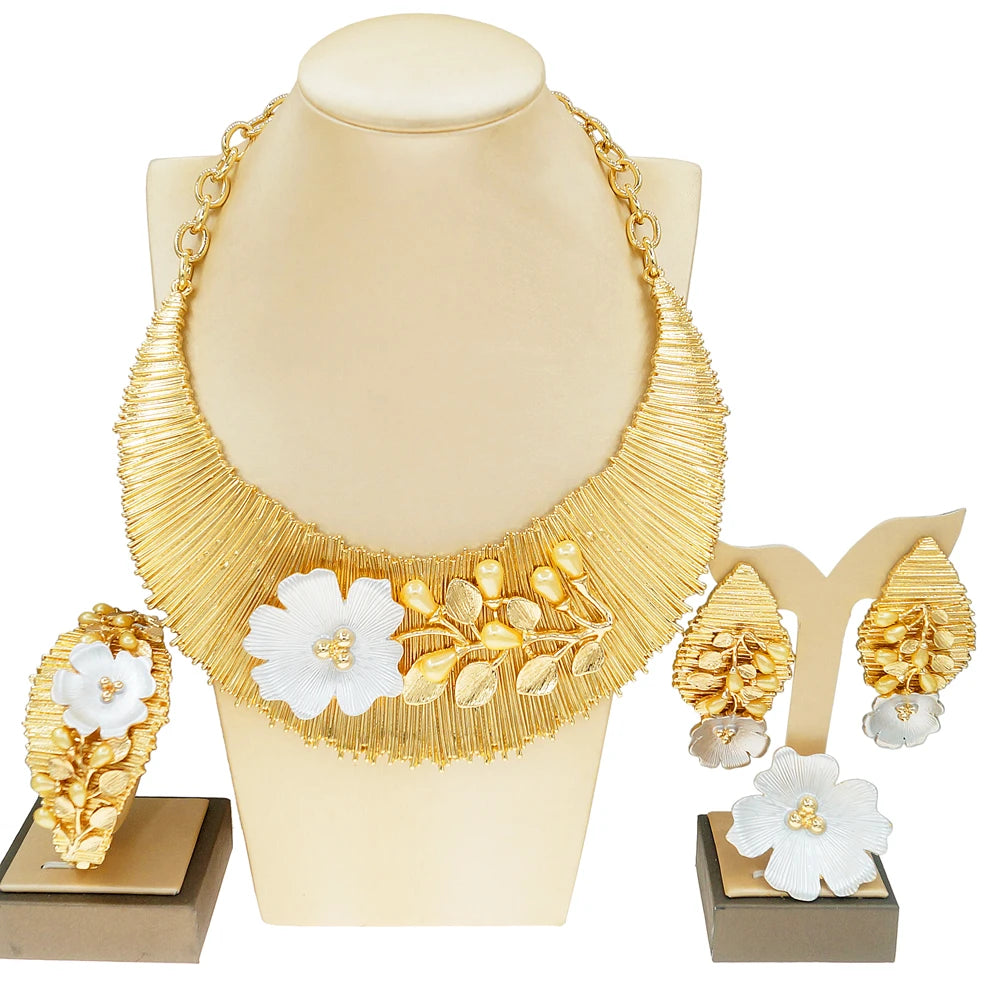 Zhuerrui Italian Gold Designs Jewellery Set African Necklace Bangles Jewelry Sets 24k Gold Copper Women Jewelry Set H00501