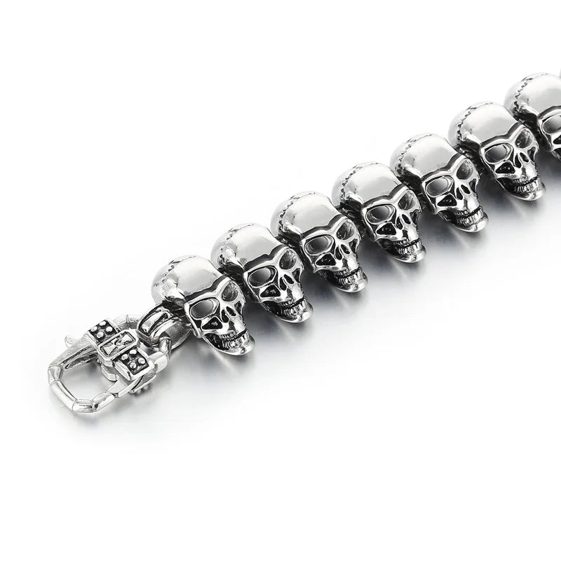 REBEL Punk Skull Links Bracelet & Necklace Set – Silver