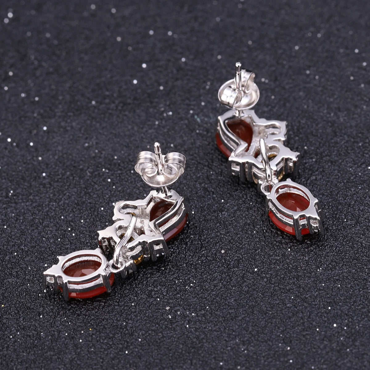ArtistA C7645 Abiding Vintage Fine Jewelry Natural Stone Red Agate Citrine Smoky Cz Gemstone 925 Sterling Silver Drop Earrings