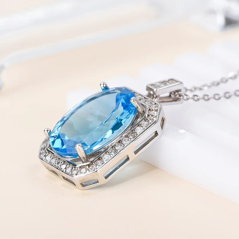 Gioiellieri Natural Crystal Oval Cut Claw Set 925 Sterling Silver Rhodium Plated Luxury Customized Solitaire Pendant Necklace Fashionable