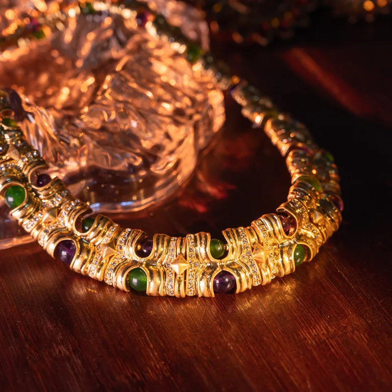 Long Big Elegant Indian Traditional Heavy Natural Stone Jewellery Middle Eastern Gold Chunky Jewelry Sets for Women min Order 1