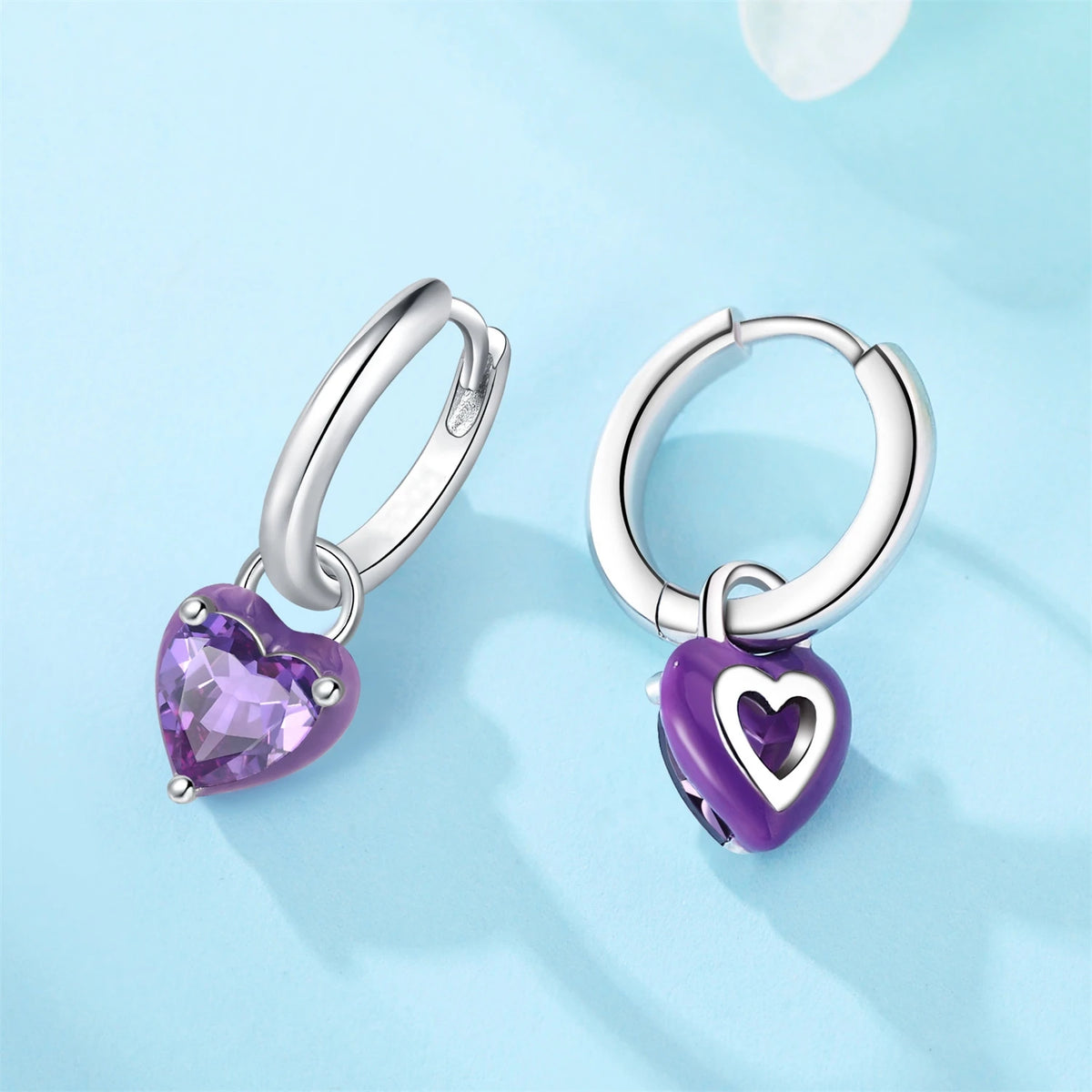 REDheart Fashion Love Heart Copper Silver Plated Drop Earrings Colorful Heart Shape Zircon Hoop Earrings Fine Jewelry for Women