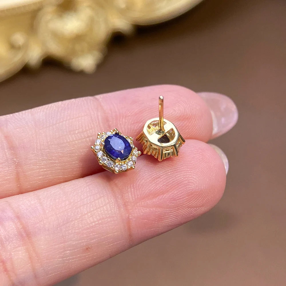Gioiellieri Dainty Natural Sapphire Earrings Solid S925 Silver Hypoallergenic Minimalist Gemstone Ear Studs