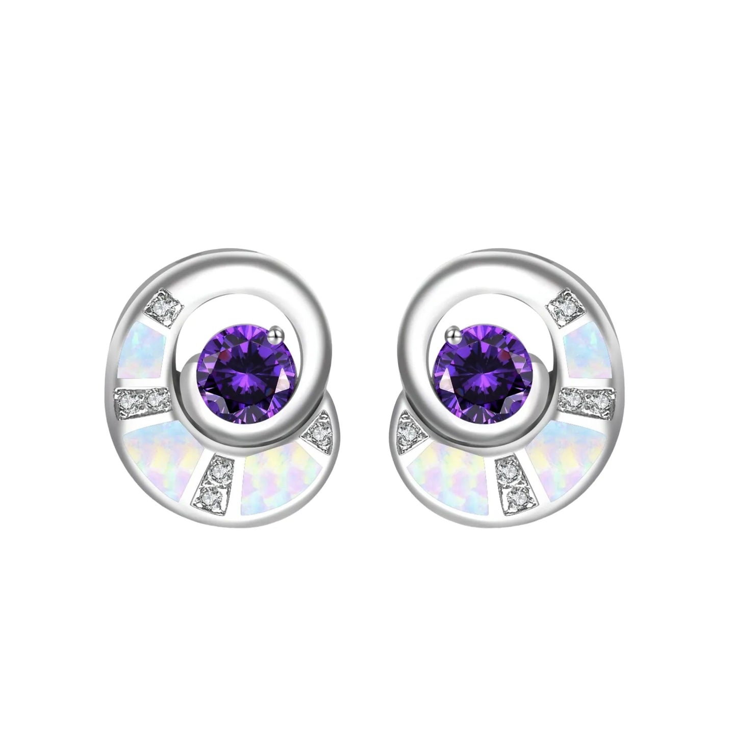 Exquisite Purple Opal Geometric Silver Plated Christian Pendant Earrings Cute Fairy Tale Style Women's Jewelry for Bulk Gift