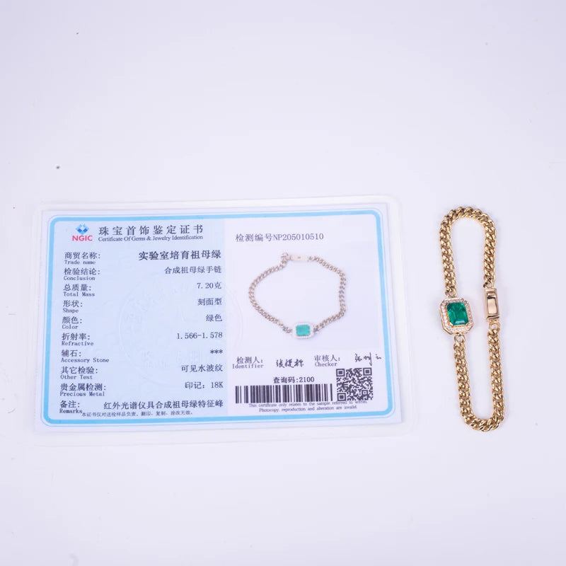 Messi Jewelry  MSB-511 10K 14K 18K Yellow Gold Custom Jewelry Moissanite Lab Grown Emerald  Bracelet