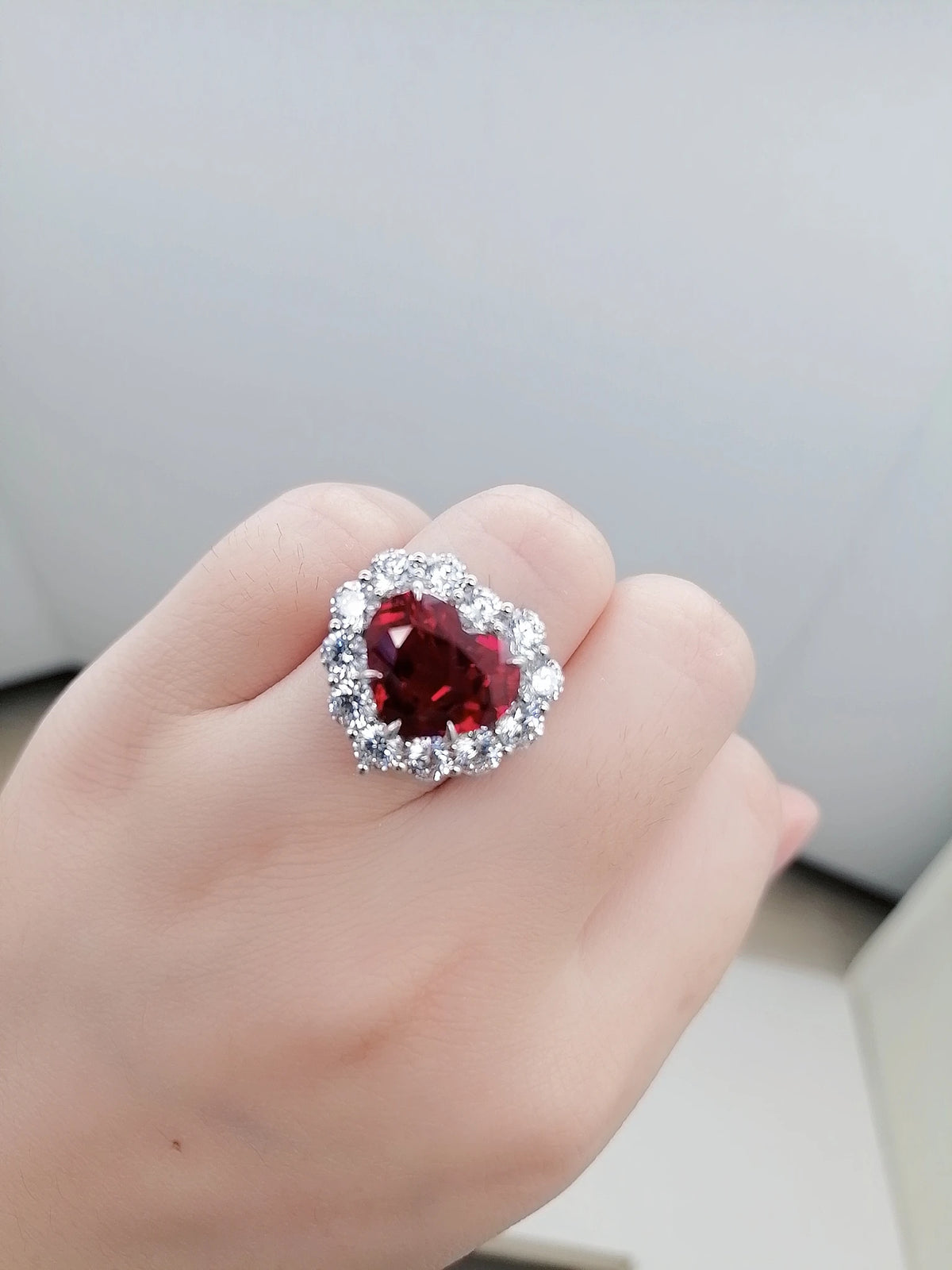 Gemfiori Vintage Ruby Rings Lab Grown Ruby Sterling Silver 925 Jewellery Heart Shaped Rings Christmas Gift for Women Halloween Anillos