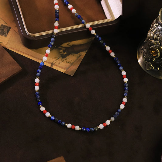 Lapis Lazuli Shell Coral Beaded Necklace for Women Daily Wear Office Party  Birthday Gift Vintage Necklace Bohemian Jewelry