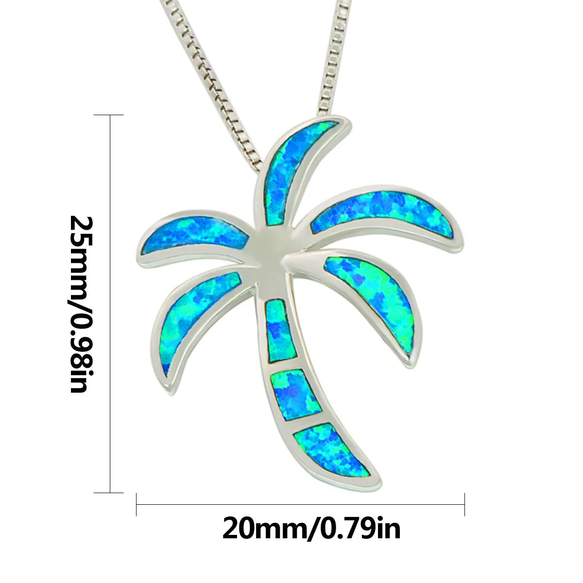 Aobao Christian Copper Hawaiian Coconut Tree Necklace Palm Tree Pendant Link Chain Opal