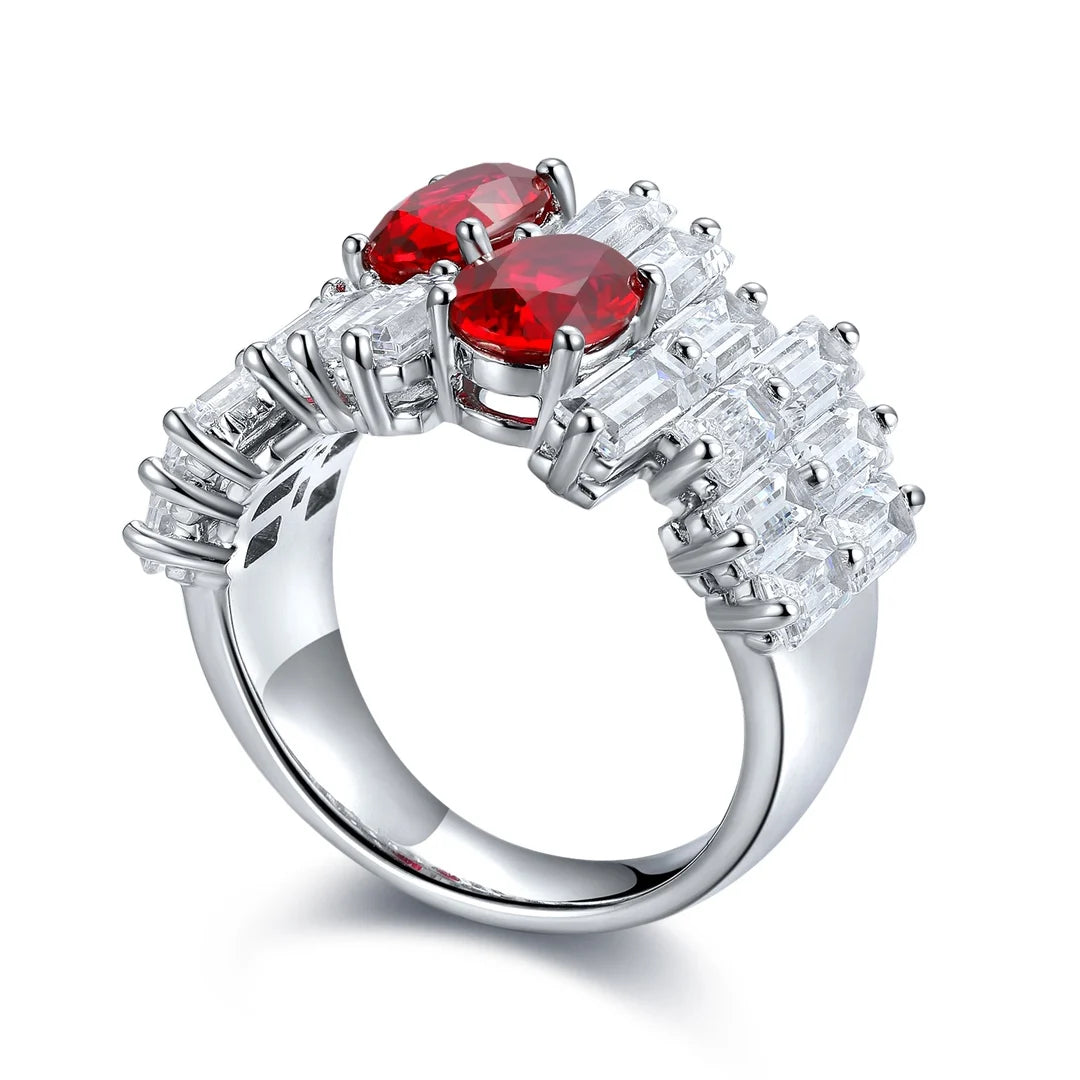 Gemfiori Jewelry Trendy High Quality S925 Silver Cultivated Ruby Ring Unisex Engagement Ring for Wedding Party or Gift